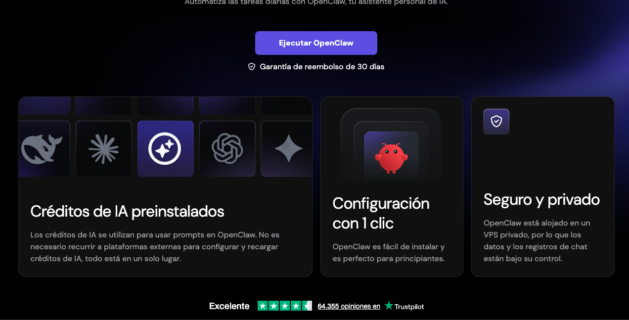 Landing de Hostinger con el template de OpenClaw 1-click